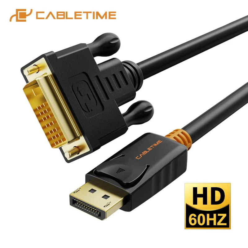 CABLETIME Port wyświetlacza do DVI M/M czarny DisplayPort DP do DVI Adapter połączenia z 1080P 3D dla projektor do komputera HDTV C074