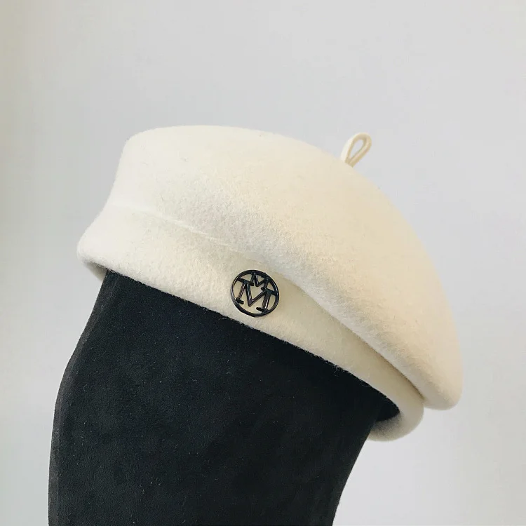 Classic Ladies Beret Hat Fancy Wool Felt Hat Warmer Winter Hat Cap White Black Women Fedora Hat Fascinator Pillbox Hat Formal