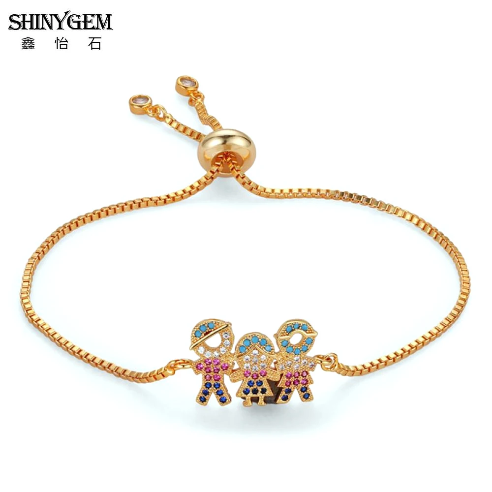 

ShinyGem Fashion Charm Family Bangles Adjustable Dad Mom Girl Kid Gold Plating Micro Inlay Zircon Rainbow Bracelet For Women