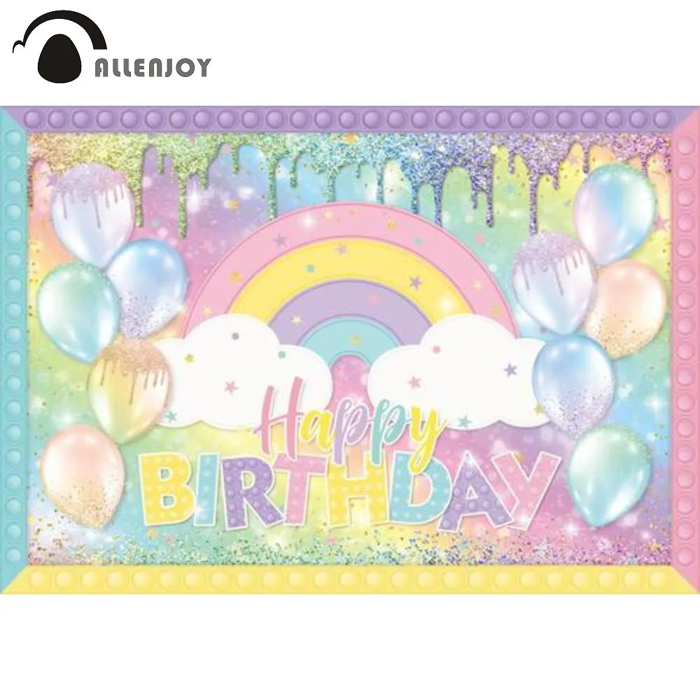 

Allenjoy Rainbow Happy Birthday Theme Backdrop Girls Glitter Dreamy Baby Shower Party Supplies Decor Banner Photo Booth Props