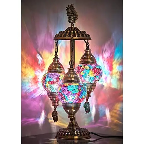 LaModaHome 2020 Stunning 3 Globe English Moroccan Bohemian Table Desk Bedside Night Lamp Light Lampshade with North American Plu