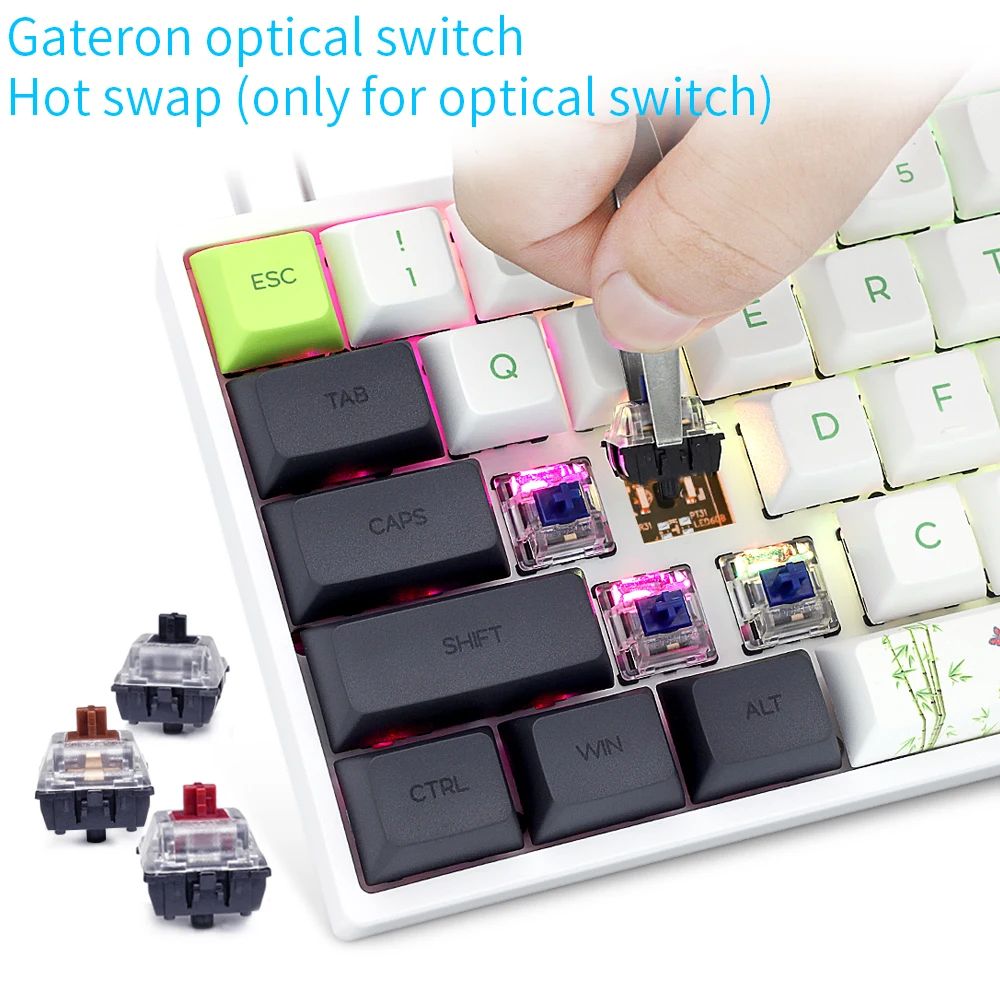 SK61 Gateron Optical red brown Black Blue switch hot swappable Mechanical Keyboard rgb switch rgb leds type c Panda theme keycap