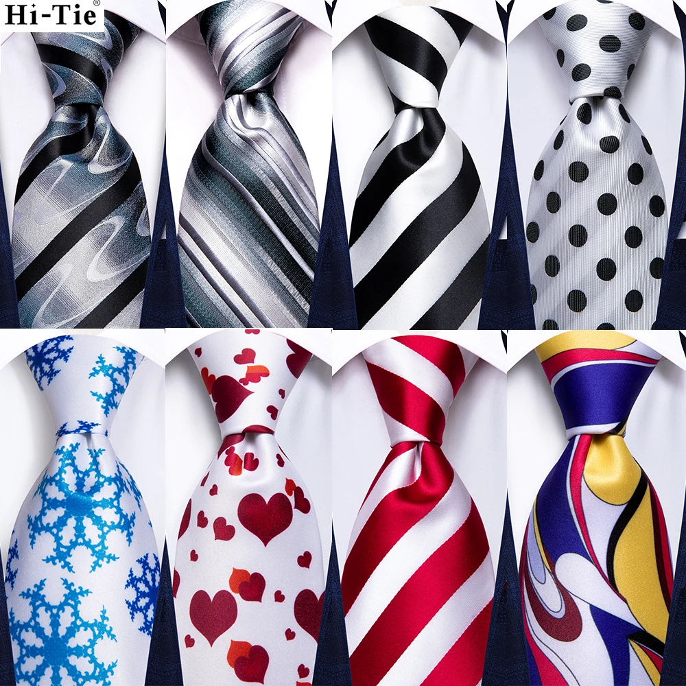 Hi-Tie bianco nero rosso a strisce novità cravatta per uomo cravatta da sposa in seta Gravat Hanky gemello Fashion Design Business Dropshipping