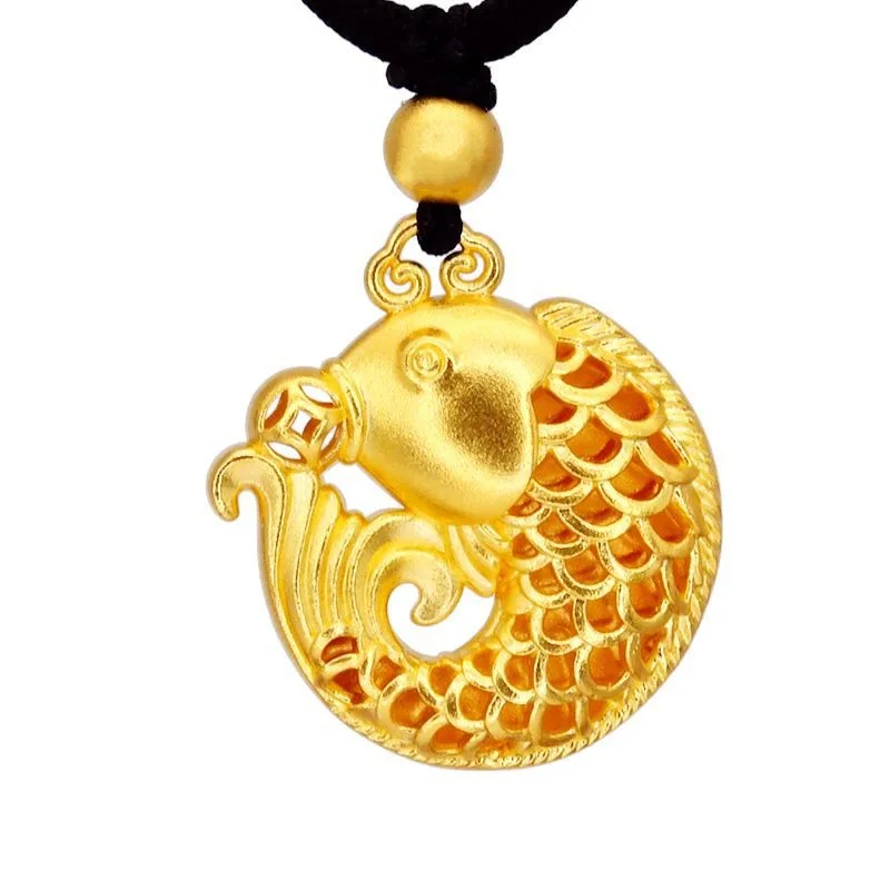 OMHXZJ Wholesale CA436 European Fashion Hot Fine Woman Girl Party Birthday Wedding Gift Carp Goldfish 24KT Gold Pendant Charm