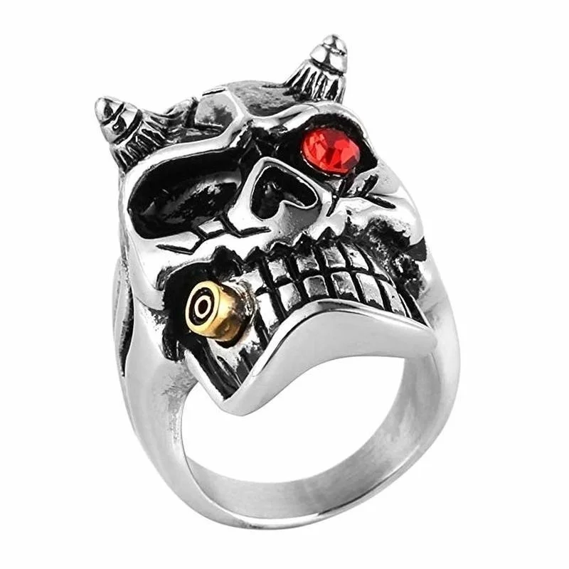 Devil Baron Shape Inlaid Red Rhinestone Ring for Men Creative Emo Punk Hip Hop Glamour Party Jewelry Accessories 2021 Ring Trend