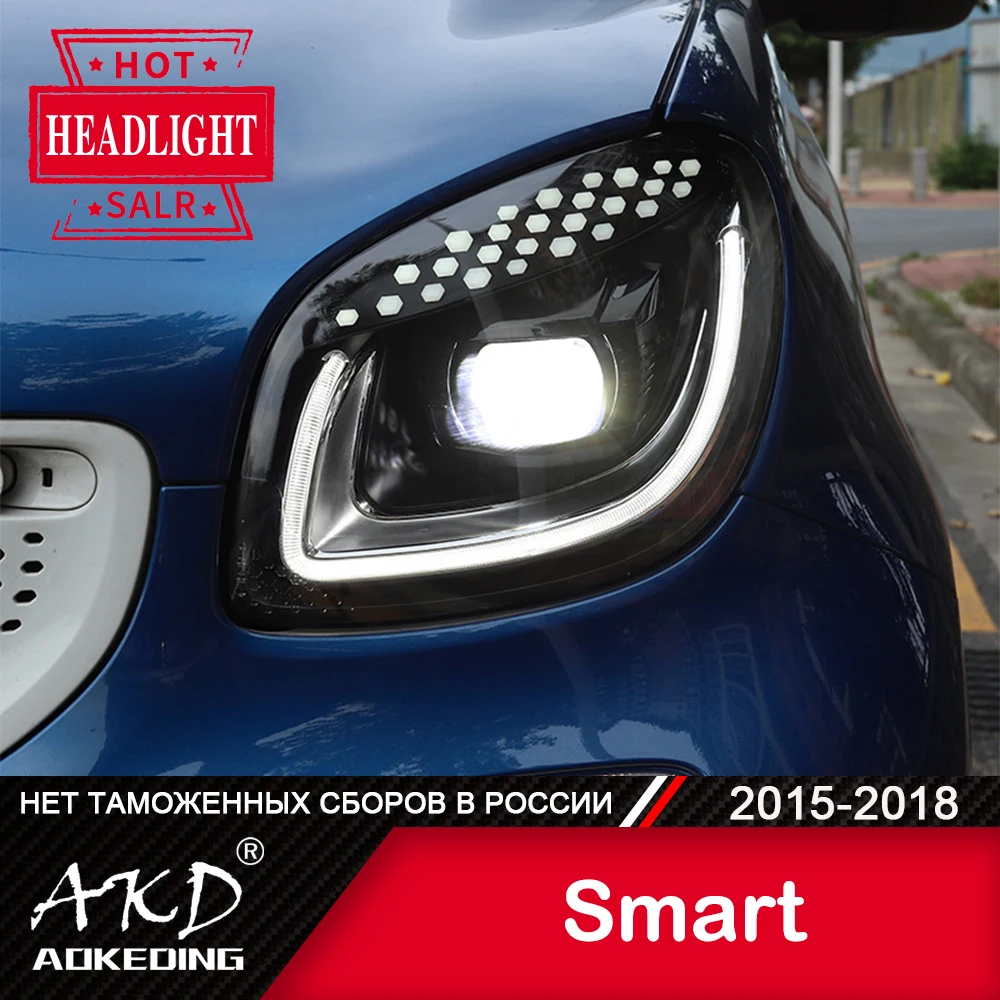 AKD Car Lamp For Smart 451 2015-2018 DRL H7 LED Bi Xenon Bulb  Smart Headlight Assembly Upgrade Dynamic Signal Auto Accessories