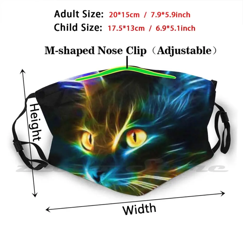 Neon Cat เสื้อยืด,และอุปกรณ์เสริมหน้ากากผ้า Reusable Print Filter ล้างทำความสะอาดได้ Cat Kitten Pet Self Care