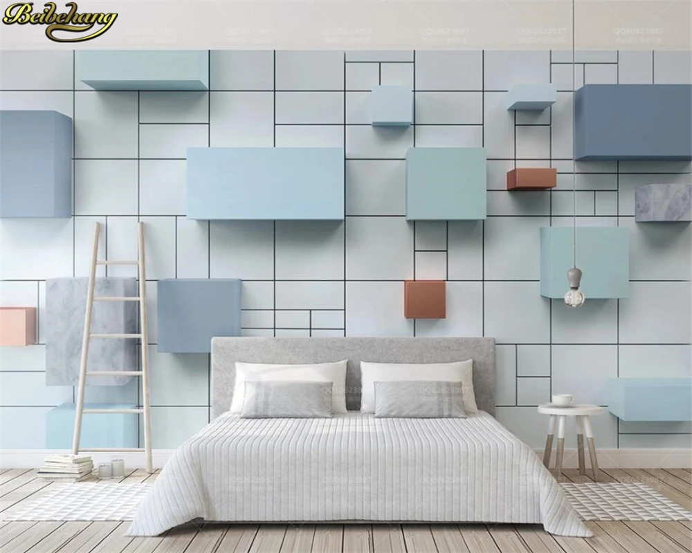 Custom wall paper mural geometric square marble mosaic 3d stereo TV background wall papel de parede 3d wallpaper