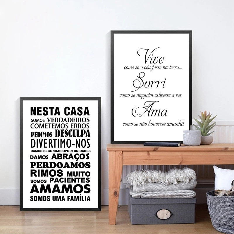 Portuguese House Rules Prints and Posters Home Wall Decor , Portuguese Nesta casa Quote Modern and Minimalist Art Painting