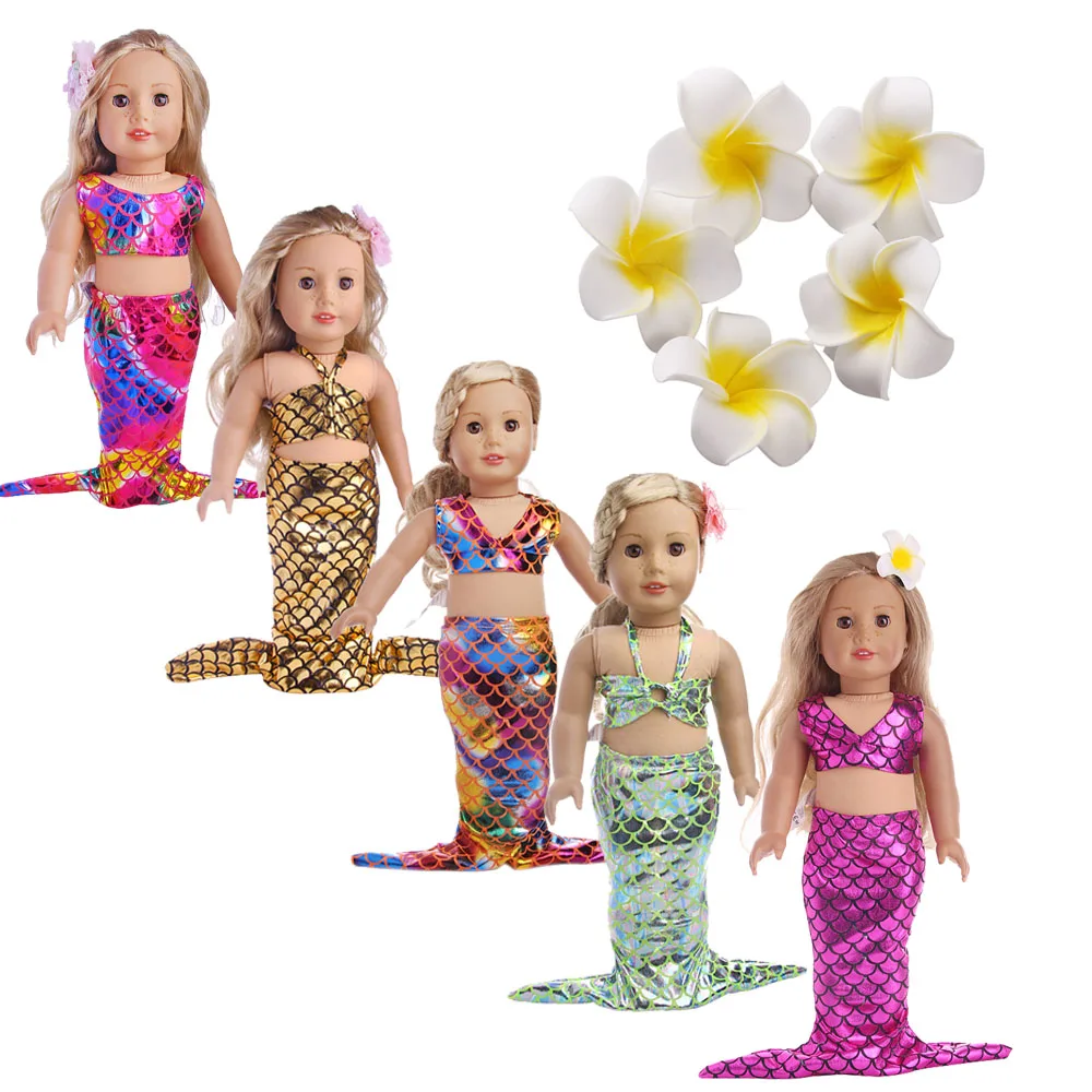 Mix Color Mermaid Swimsuit Vest And Tail Set For 18Inch American And 43Cm Reborn Doll Clothes Accessories, Gift For Girl