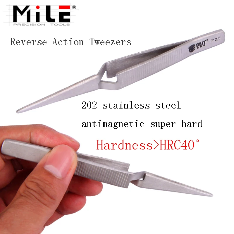 MILE 121mm Cross Lock Stainless Steel Precision Reverse Tweezers Mobile Phone Repair Manual Tool