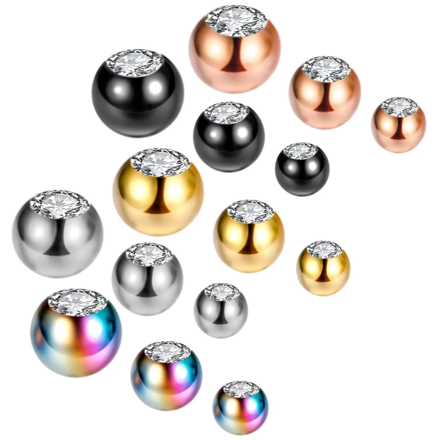 10pcs G23 Replacement Spare BALLS with Cubic Zirconia Labret Barbell Bar Piercing Attachments 16g(1.2mm)  DIY Body Jewelry