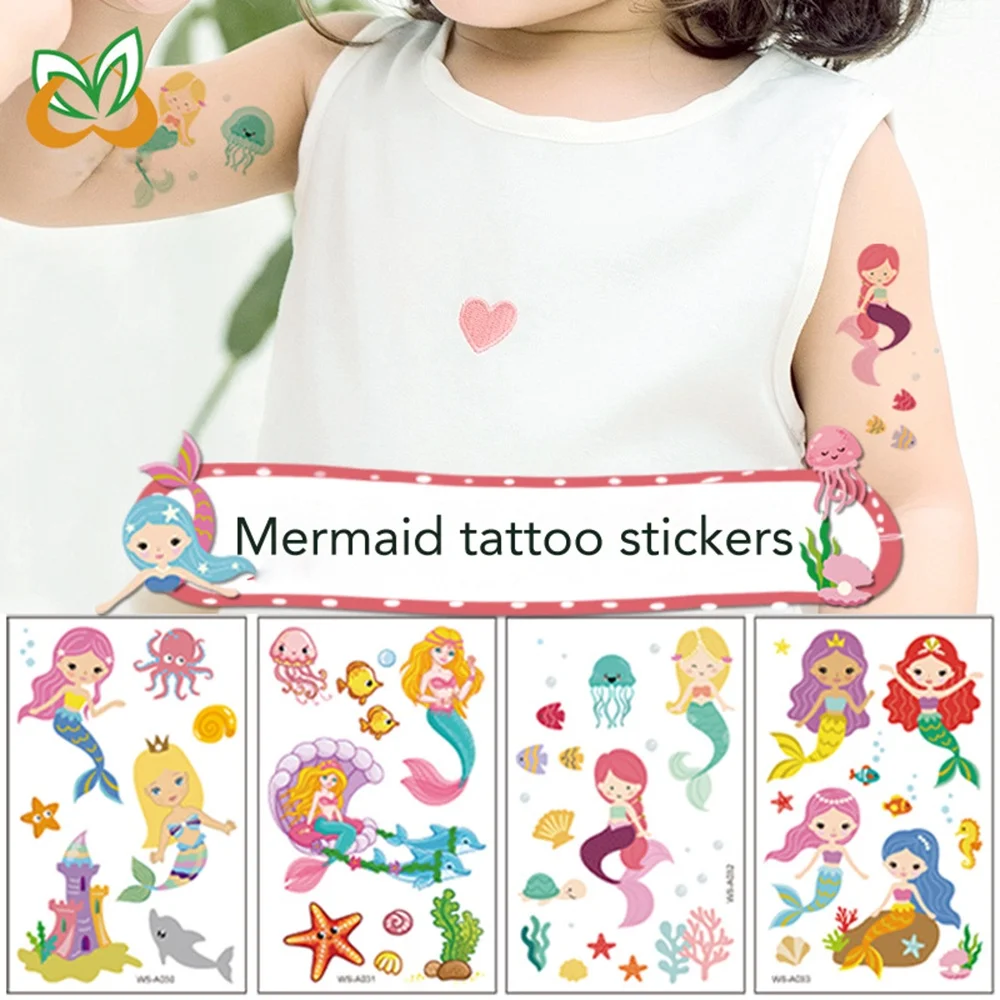 

Kawaii Mermaid Tattoo Stickers Party Princess Kids Cartoon Stationery Cute Sticker