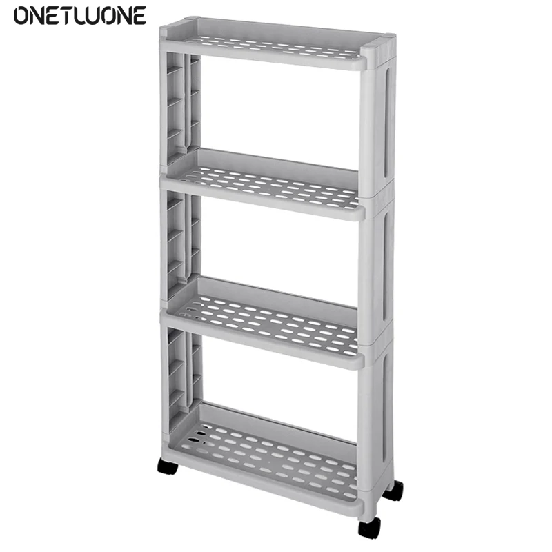 2/3/4 Layer Gap Kitchen Storage Shelf Rack Slim Slide Tower Movable Assemble With Wheels Bathroom Accessories Kitchen Organizer