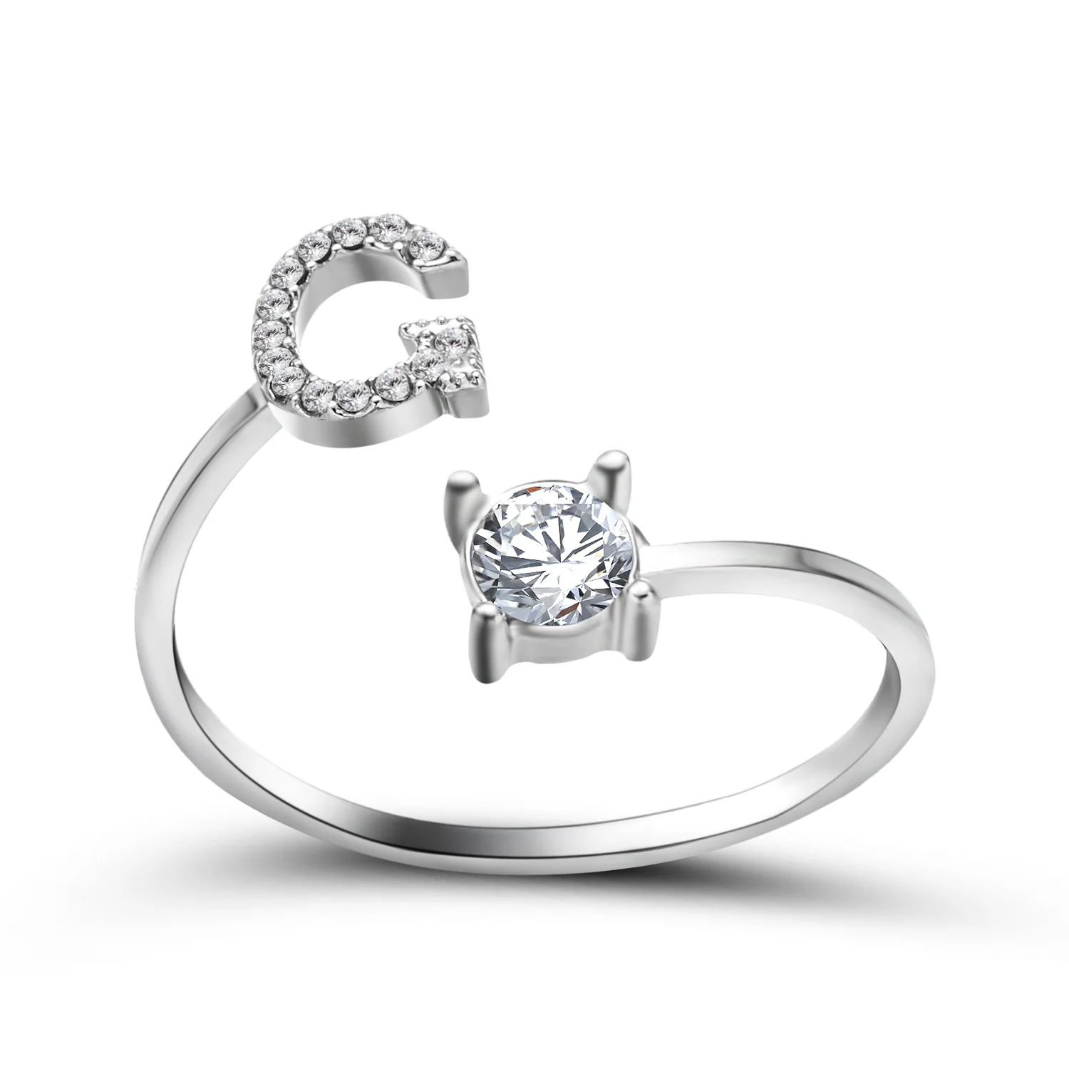 Kreative A-Z Alphabet 26 Brief Ringe Personlity Initial Name Offene Ringe Silber Farbe Strass Finger Ring Partei Schmuck Geschenk – Detail 8