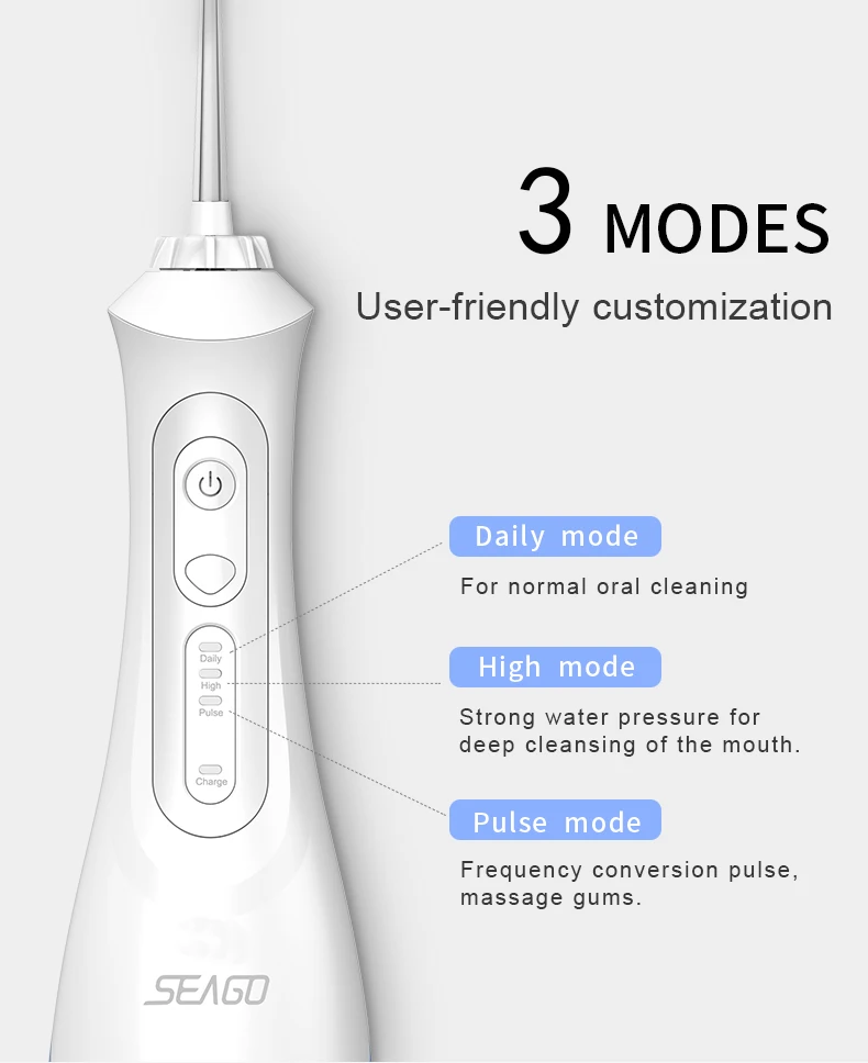 Seago usb recarregável água flosser dental portátil 3 modos 200ml tanque jato de água à prova dipágua ipx7 casa
