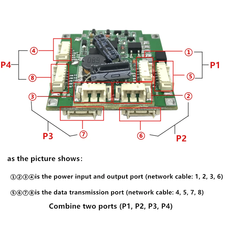 Módulo de interruptor Buck POE 802.3af/AT fuente de alimentación del puerto 30w48v para cámaras ip nvr ip phone 4 Switch poe PD separación buck 12v