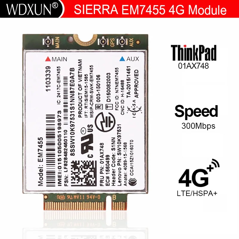 EM7455 FRU 01AX748 LTE 3G 4G Tarjeta de Thinkpad X1 carbono 5th gen X270 T470 T470S T470P t570 L570 L470 P51 P71