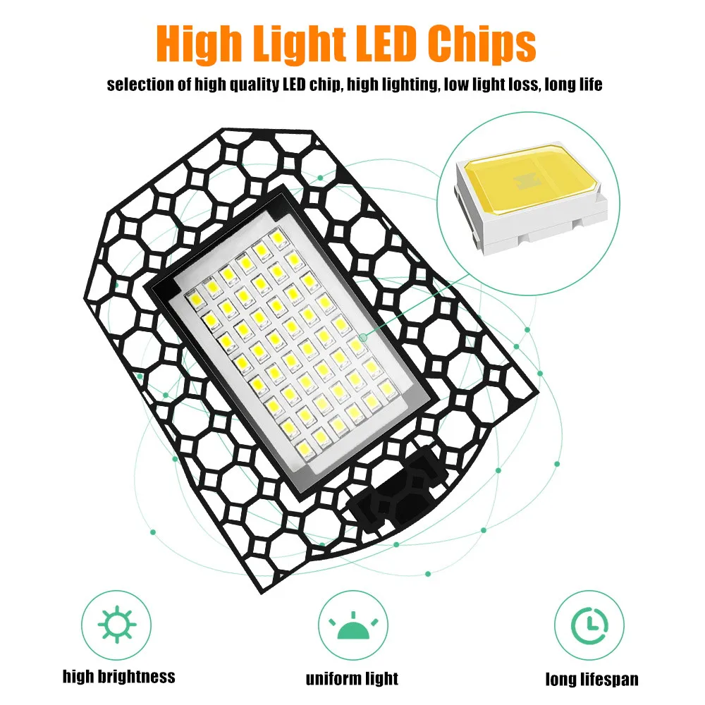 LED مصباح المرآب عالية خليج ورشة عمل مستودع السقف ضوء لمبة E27 زاوية قابل للتعديل 4 أوراق مصباح صناعي قابل للتشوه