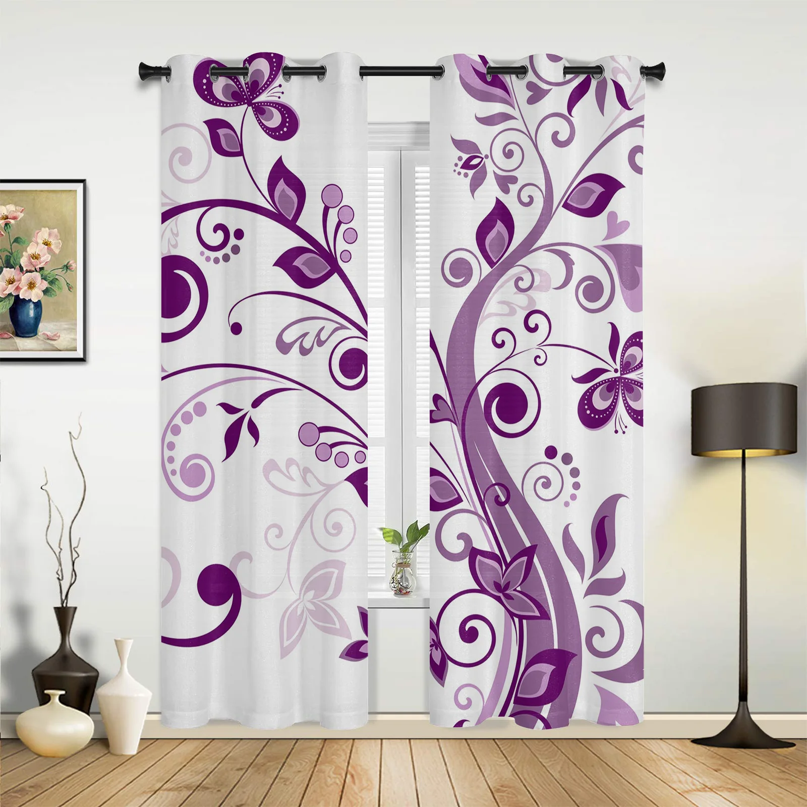 Modern Curtains Flower Pattern Butterfly Baby Room Bedroom Creative Window Curtains Kitchen Living Room Terrace Valance Curtains