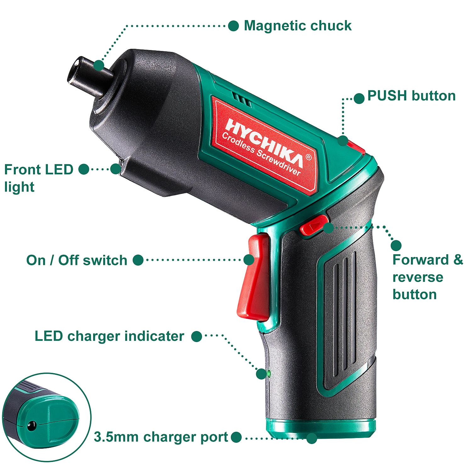 taladro inalambrico Destornillador inalámbrico HYCHIKA 3,6 V 2.0Ah destornillador eléctrico 6 N.m herramientas eléctricas con accesorios de 20 piezas