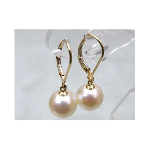 

New Arrival Favorite Pearl AAA Top Quality 8.5MM White Akoya Pearl Dangle Earrings 14k Gold Plated Hook Charming Lady Gift