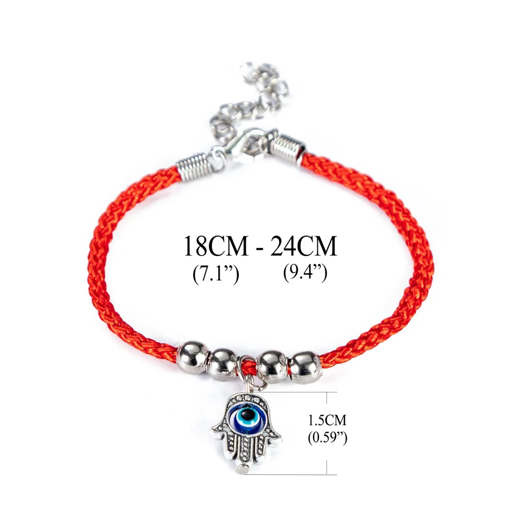 Simple Red String Charm Bracelet For Women Men Adjustable Hamsa Hand with Turkish Eye Extension Part included