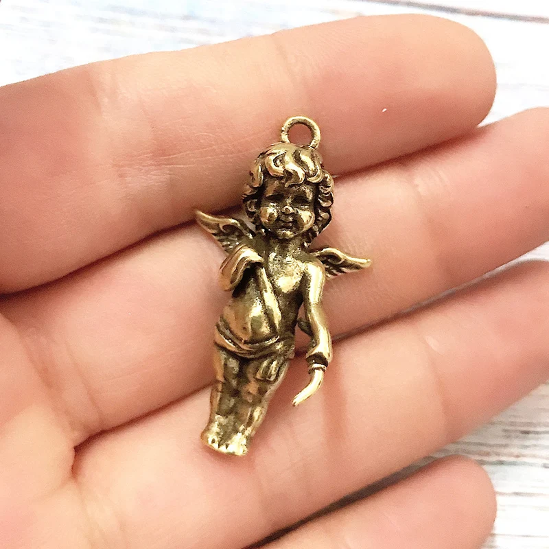 Brass Eros Cupid Couple Keychain Pendant for Necklace Greek Mythology God of Love Angel Key Chain Hanging Charms DIY Accessories