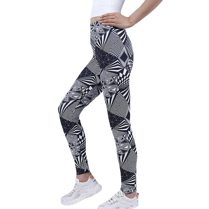 LJCUIYAO Fitness legginsy biodra Push Up spodnie do ćwiczeń damskie siłownia Activewear wysokiej talii czarny trójkąt geometryczne paski nowe dno