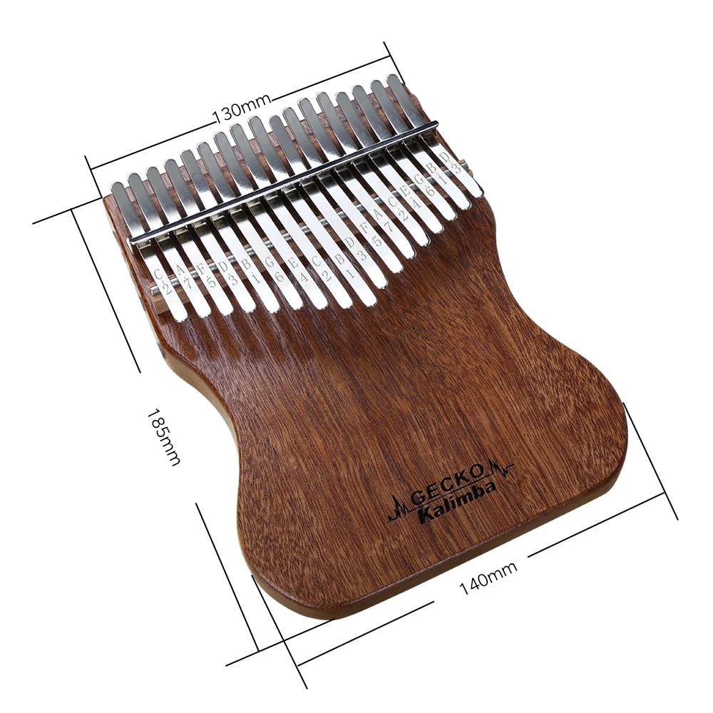 GECKO Kalimba 17 Keys Full veneer solid Mahogany Body,with Instruction and Tune Hammer, Portable Thumb Piano C/B Tone K17MAP
