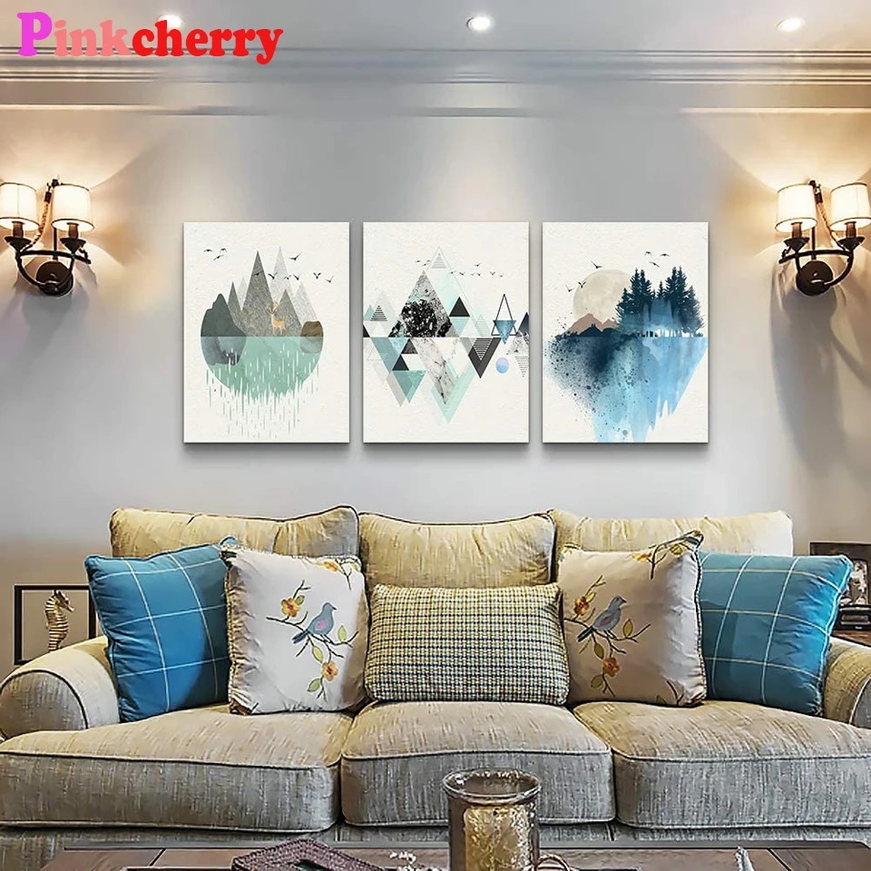 Abstract Mountain 5D Diy Diamond Painting 3 pieces Wall Art Modern Triptych Diamond Embroidery Mosaic Full Square Round Drill