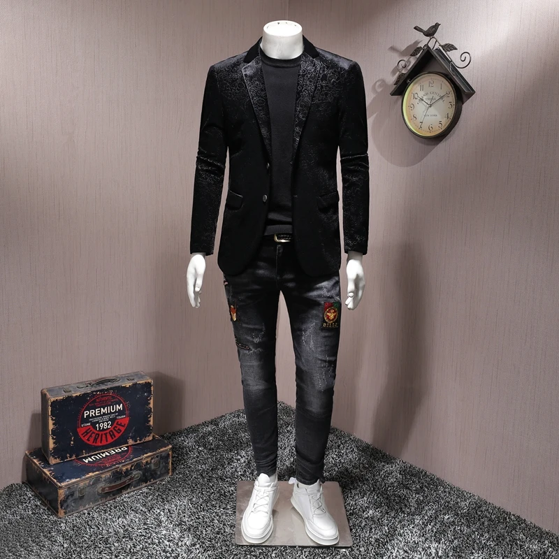 Blazer masculino de marca de luxo, casamento, negócios, casual, jaqueta de botão, grande 5xl, outono, preto, slim, vestuário