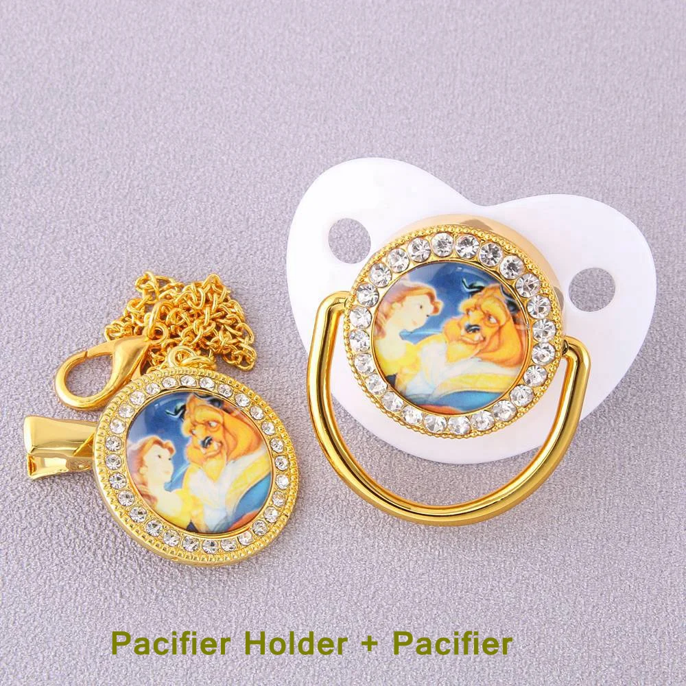 [2PCs] New Belle Princess Baby Pacifier Beauty and the Beast Belle Baby Girl Dummy with Pacifier Holder BPA Free 0-18m chupetero