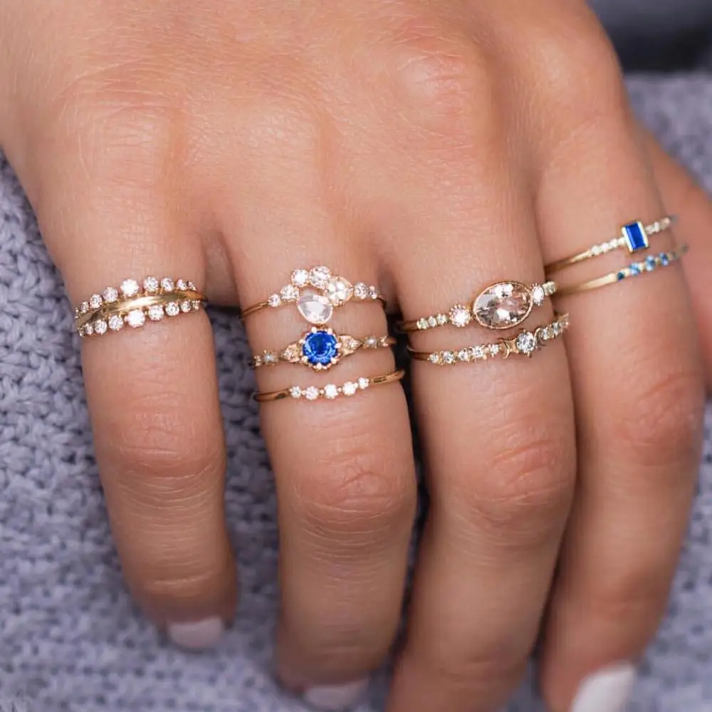 Vintage Knuckle Ring Sets For Women Boho Crystal Stone Geometric Figure Rings Female Bohemian 2021 Jewelry Gift