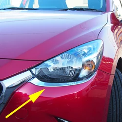 Guarnições de farol cromado para Mazda 2 Demio 2015 2016 2017 2018 2019 Acessórios de tiras de luz principal