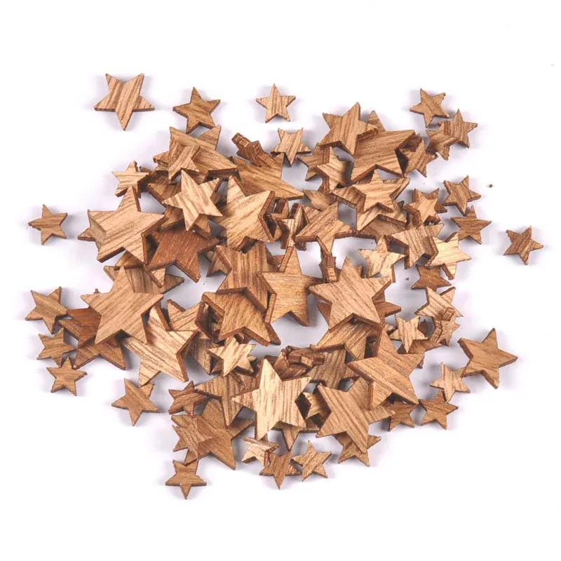 Miniadornos de madera para Decoración de mesa de boda, adornos artesanales para álbumes de recortes, forma de corazón/estrella vintage, 100 unidades