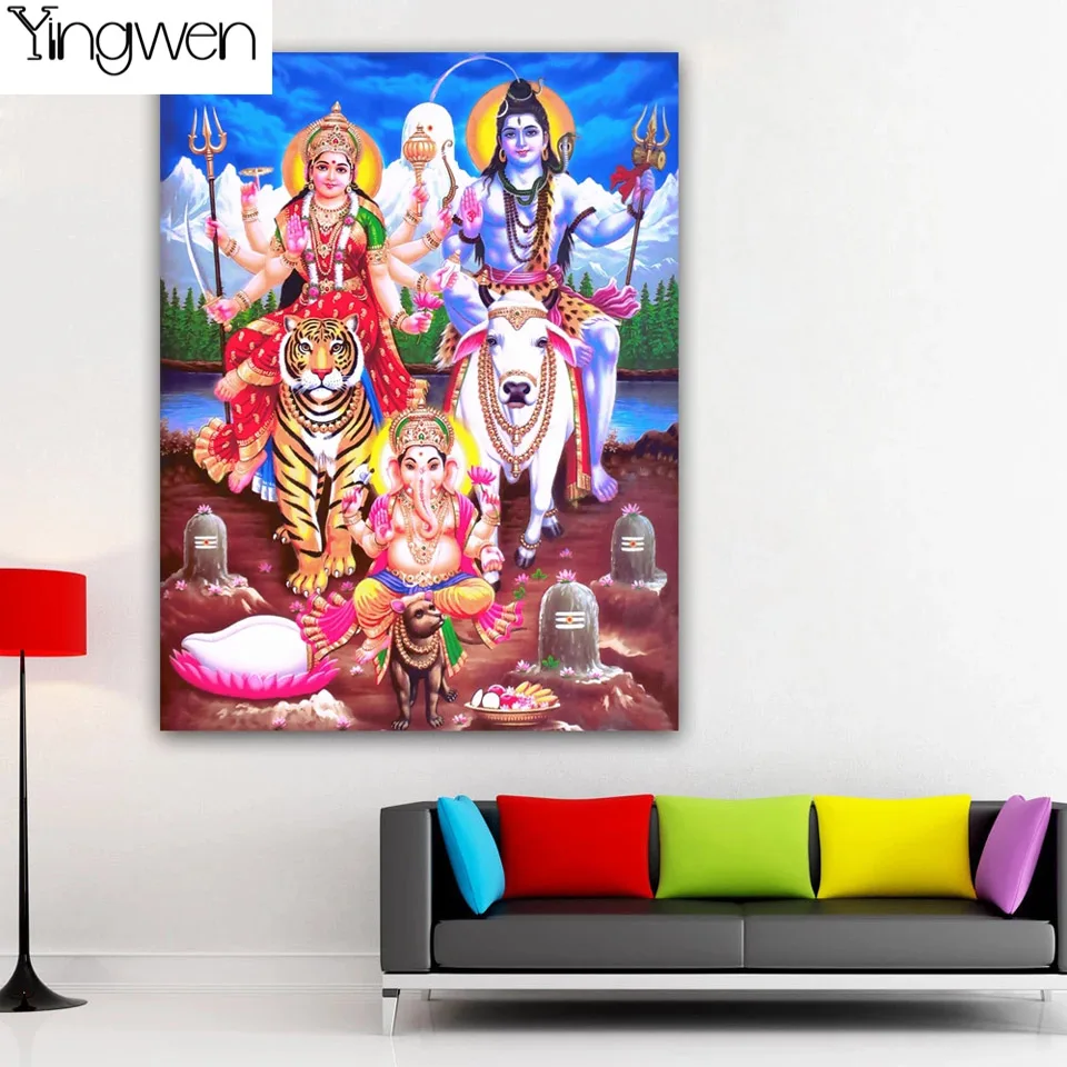 5D DIY Diamond Painting Shiva Parvati Ganesha Indian Art Hindu God Figure Mosaic Picture Cross Stitch Full Drill Beads Art Home