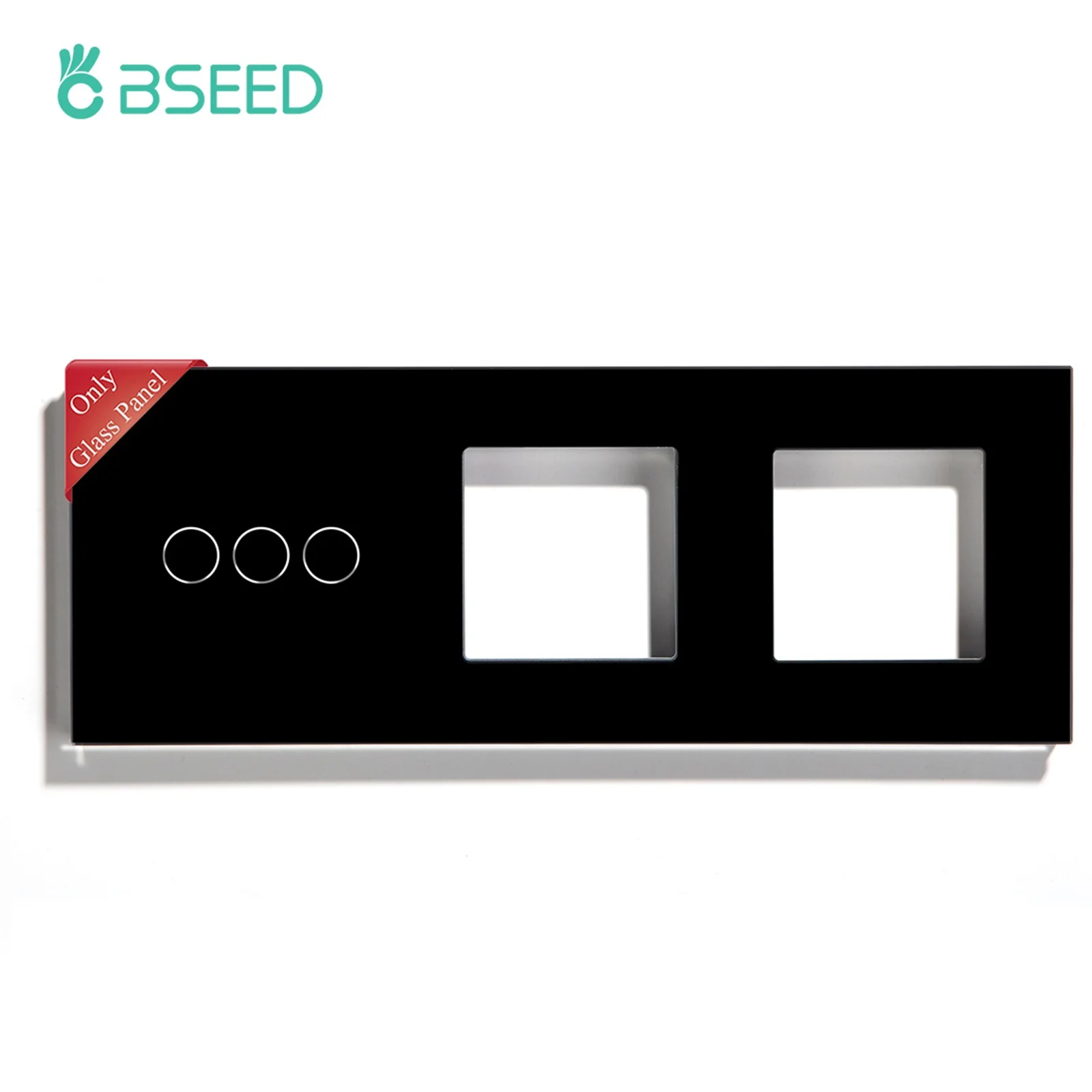 BSEED EU Standard Triple Wall Switch Panel Glass Frame For Switch Part Socket Outlest 228mm Cyrstal Panel Only