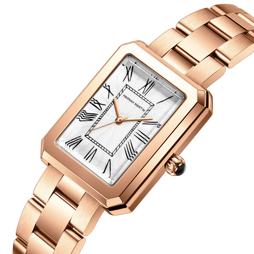 

Luxury Japanese Movement Silver Rose Gold Stainless Steel Women's Watch Rectangle Roman Numeral Waterproof Wrist Watches