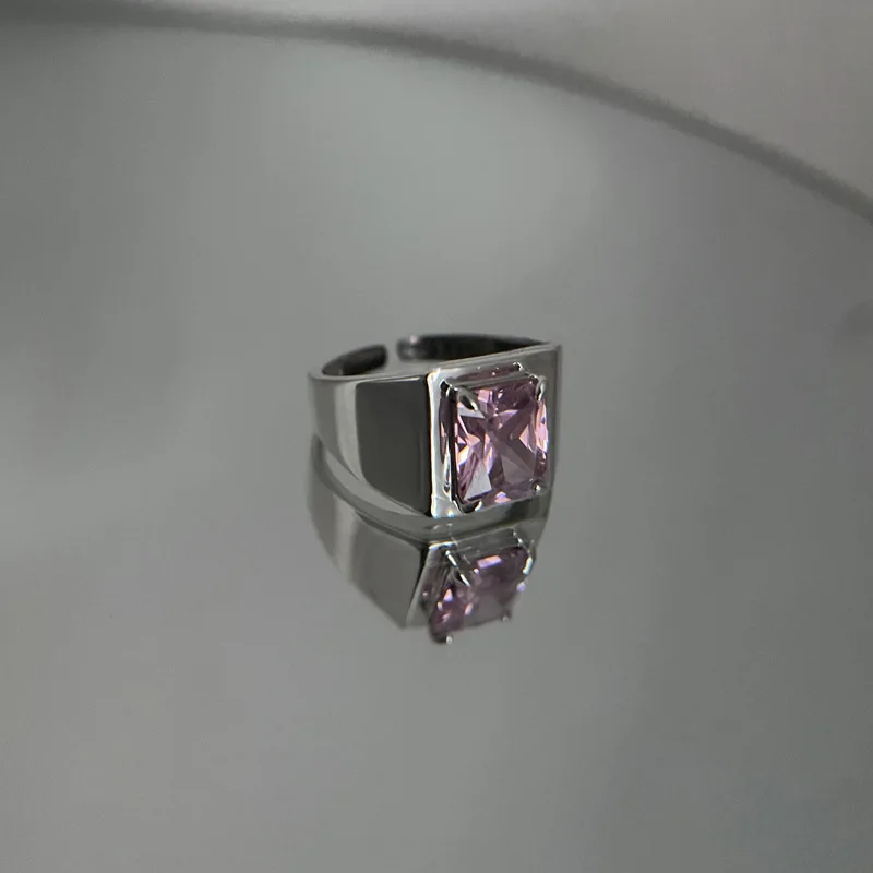 FOXANRY Silver Color Wide Rings for Women Fashion Hip Hop Vintage Creative Sparkling Pink and Yellow Zircon Party Jewelry