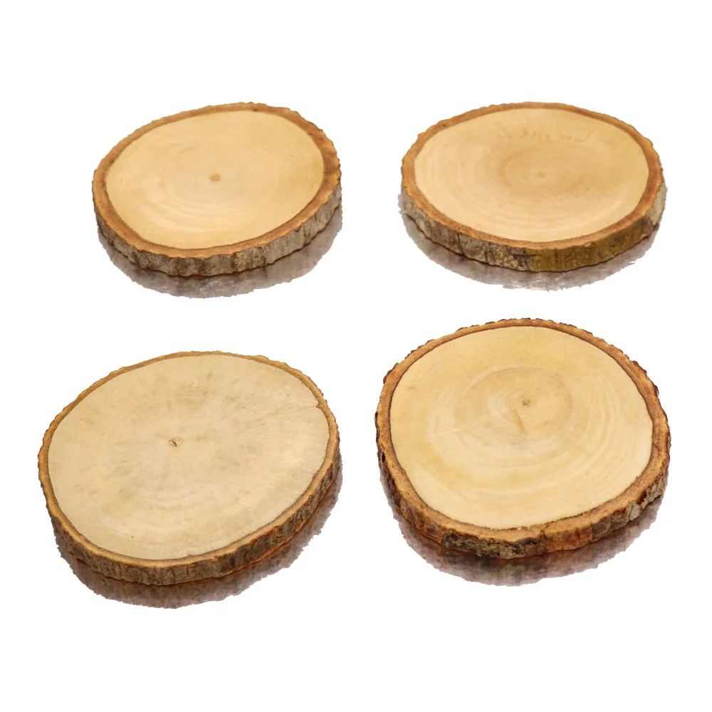 Jaswehome 4pcs Natural Wood Round Coasters Set Wooden Coasters With Bark Table Mat Coffee Tea Mug Drinks Holder Cup Mat