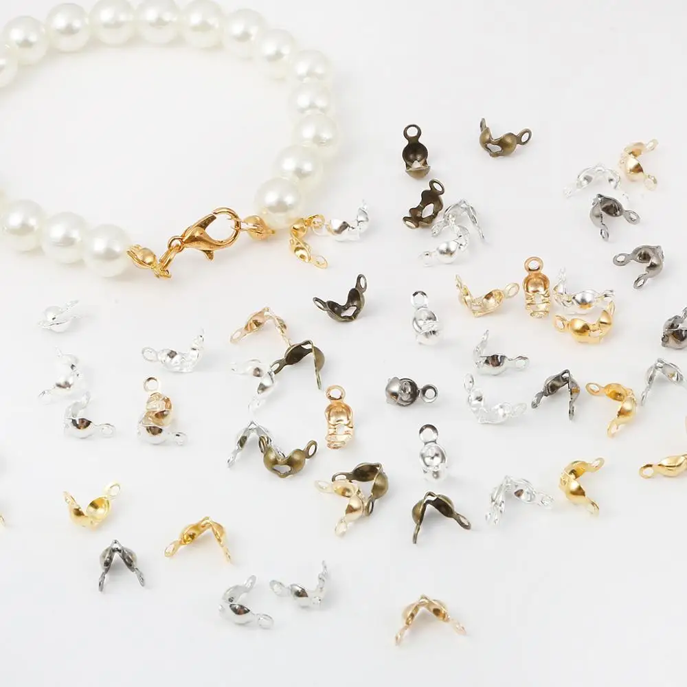 100pcs/lot Connector Clasp Fitting 4*7mm Ball Chain Calotte End Crimps Beads Connector Components For DIY Jewelry Making Supplie