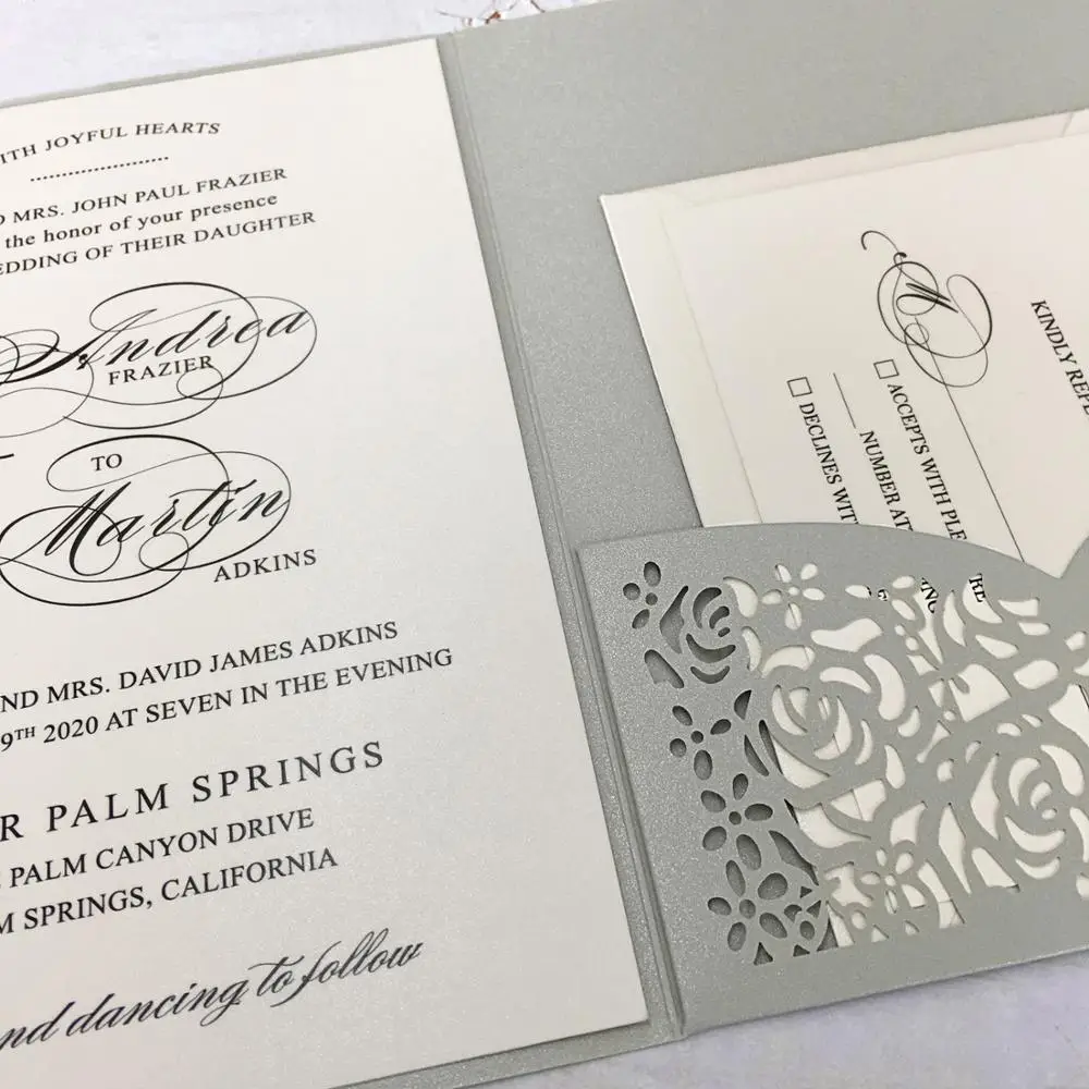 Picky Bride Silver Grey Wedding Invitations with RSVP Cards, Laser Cut Invitations for Business Theme - Set of 50 pcs