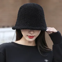 MAXSITI U Solid Soft Warm Imitation lamb Wool Bucket Hat Women winter Fashion Versatile Knitted Basin Cap Harajuku Fishing Hats