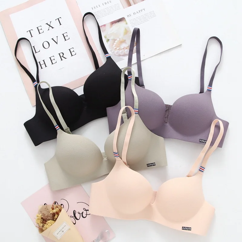 Women's Rear Buckle Push Up Bra Non Removable Shoulder Straps Bralette Wireless Gather Brassiere Seamless Intimates Sleep Bras