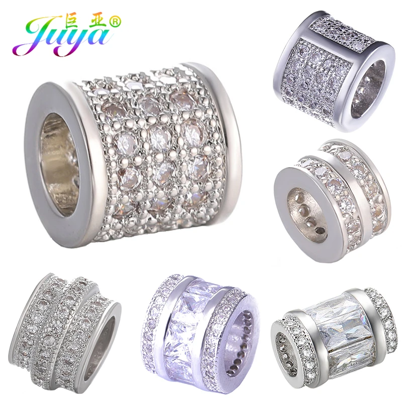 Juya Micro Pave Zircon Decorative Metal Charms Spacer Tube Beads For DIY Women Natural Stones Beadwork Jewelry Making