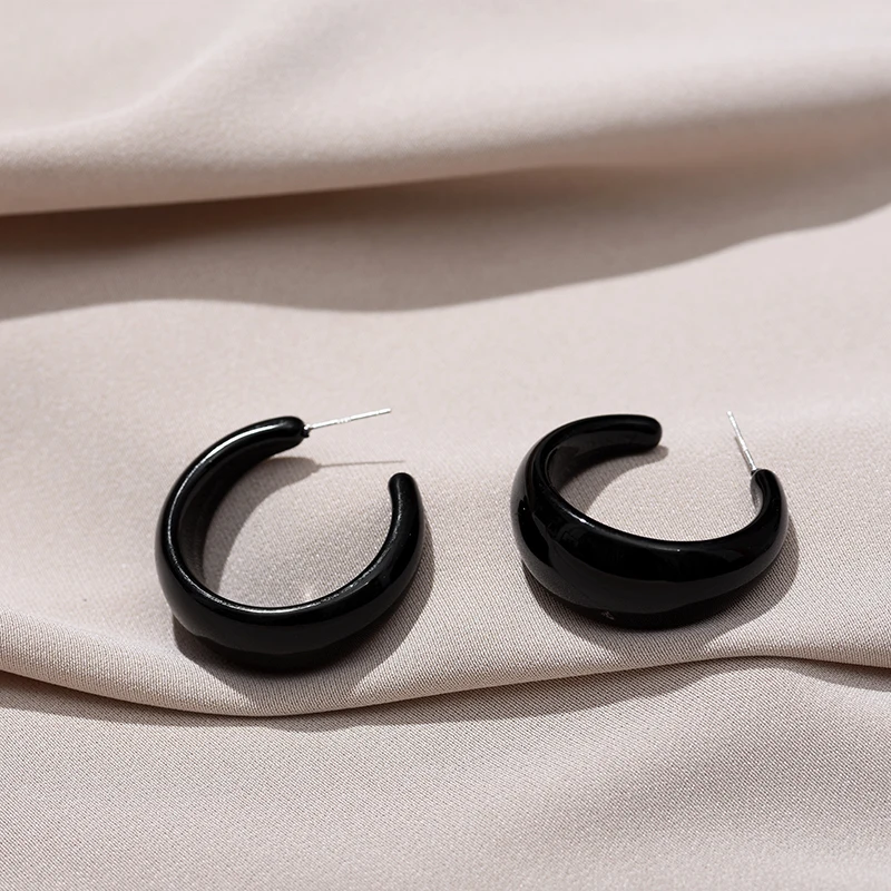 Fashion Vintage Acrylic C Shaped Hoop Earrings For Women Geometric Big Statement Female Earrings Korean Trendy Stud Jewelry Gift