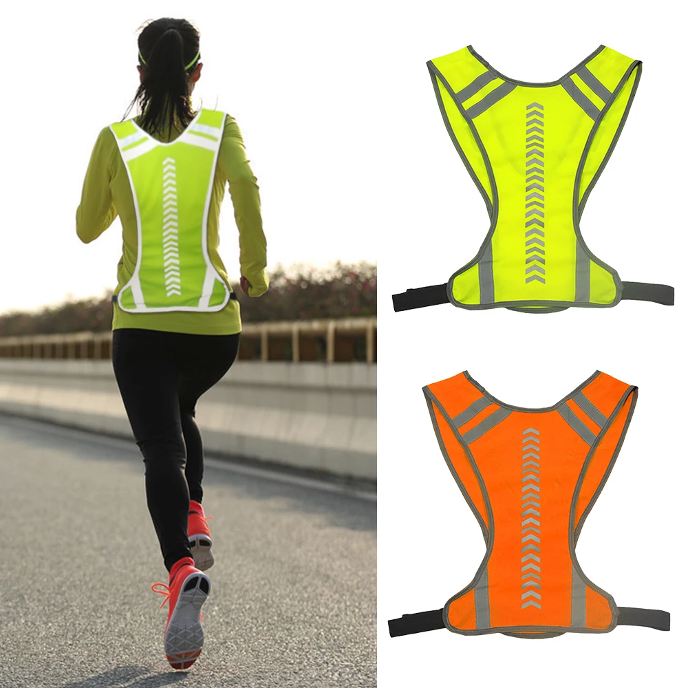 Reflective Vest with Adjustable Buckle Inside Pocket Arrow Direction Indicator Reflector Jacket Vest for Running Jogging Cycling