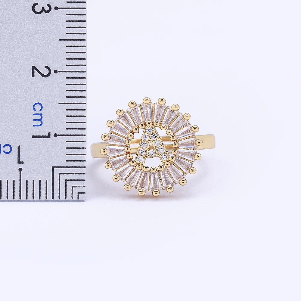 Hot Sale Fashion Luxury Initial 26 Alphabet Adjustable Gold Color Zircon A-Z Letter Ring Statement Name Jewelry Gift For Women