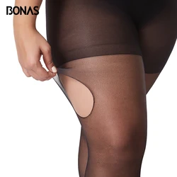 BONAS-Meia-calça de nylon resistente a rasgo para mulheres, meias de corte arbitrário sexy, calças justas femininas, plus size, 15D, XXXL